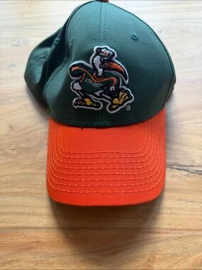 Green and Orange University of Miami Team Embroidered Baseball Cap